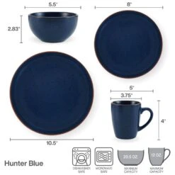 Hunter Blue 16 Piece Dinnerware Set, Service For 4 -Famous Tableware Store 22 0092 PFZ HunterBlue 16pc Infographic 01