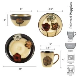 Painted Poppies 16 Piece Dinnerware Set, Service For 4 -Famous Tableware Store 5088128 dimensions 01