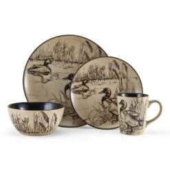Mossy Oak Animal Print 16 Piece Dinnerware Set, Service For 4 -Famous Tableware Store 5138758 4pc Duck onWhite