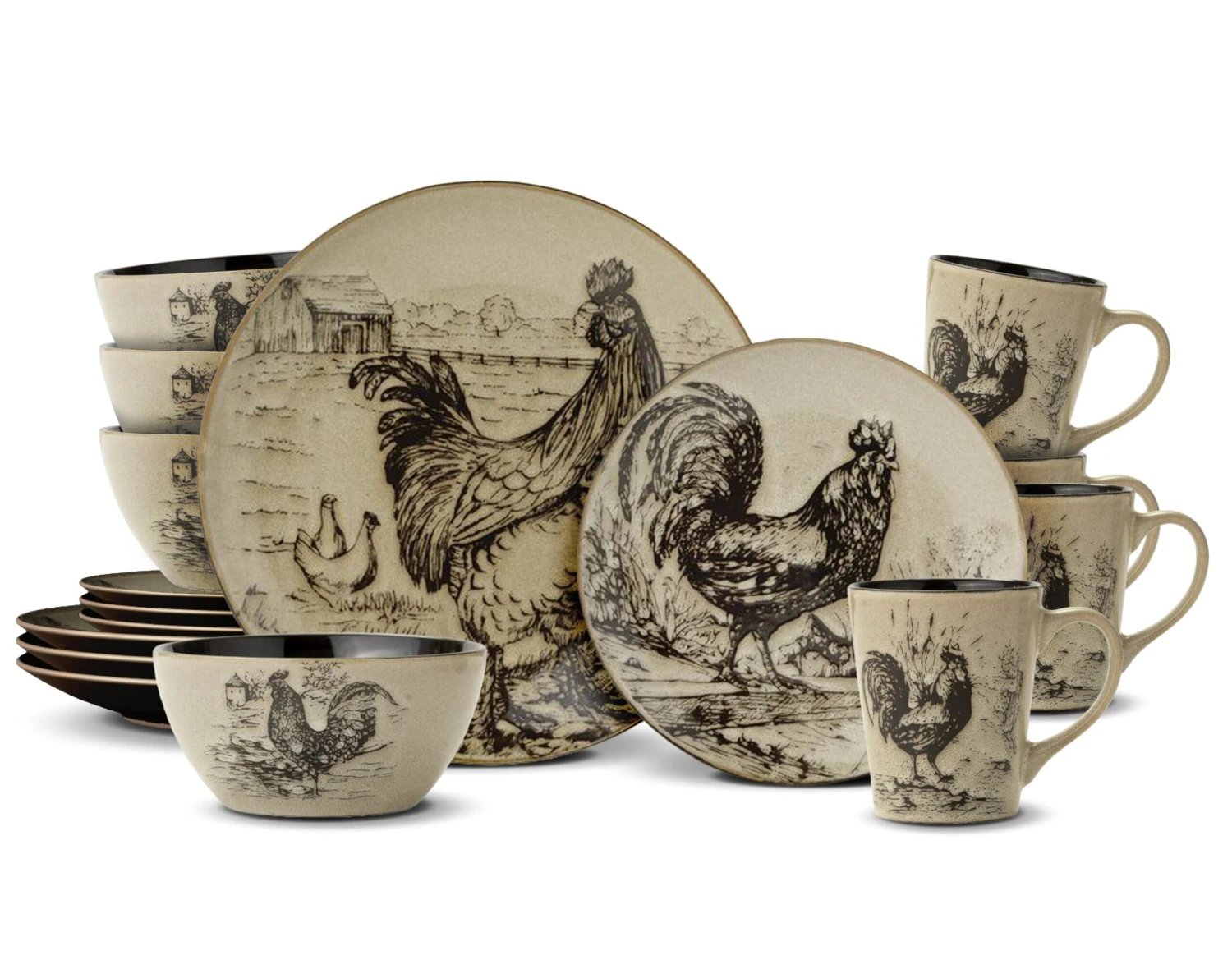 Homespun Rooster 16 Piece Dinnerware Set, Service For 4 3 Homespun Rooster 16 Piece Dinnerware Set, Service For 4