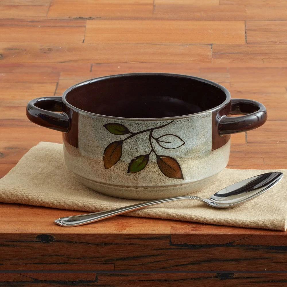 Rustic Leaves Double Handled Soup Bowl 4 Rustic Leaves Double Handled Soup Bowl - Image 2