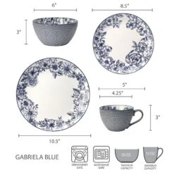 Gabriela Blue 16 Piece Dinnerware Set, Service For 4 -Famous Tableware Store 5216941 dimensions