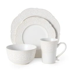 Abby White 16 Piece Dinnerware Set, Service For 4 -Famous Tableware Store 5267392 3Q