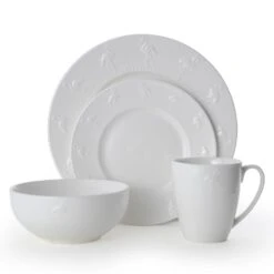 Flamingo White 16 Piece Dinnerware Set, Service For 4 -Famous Tableware Store 5268036 3Q