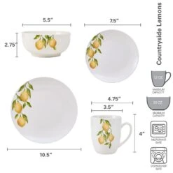 Lemons 16 Piece Dinnerware Set, Service For 4 -Famous Tableware Store 5276340 dimensions 01