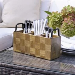 Avery Checkered Flatware Wood Caddy -Famous Tableware Store 5276722 Avery Caddy Lifestyle 2
