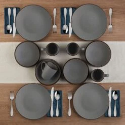 Pierce Gray 16 Piece Dinnerware Set, Service For 4 -Famous Tableware Store 5281784 PierceGray 16pc lifestyle2