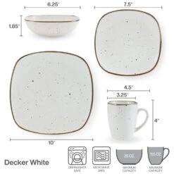 Decker White 16 Piece Dinnerware Set, Service For 4 -Famous Tableware Store 5286197 Pfaltzgraff Decker White 4PC PlaceSetting Infographic