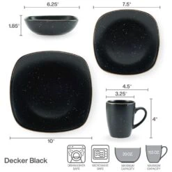 Decker Black 16 Piece Dinnerware Set, Service For 4 15 Decker Black 16 Piece Dinnerware Set, Service For 4 -Famous Tableware Store 5286198 Pfalzgraff Decker Black 4PC PlaceSetting Infographic