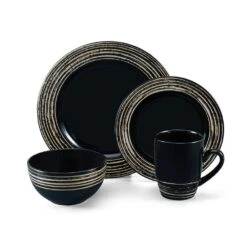 Bryson Black 16 Piece Dinnerware Set, Service For 4 -Famous Tableware Store 5286211 Pfz Bryson 4pc silo