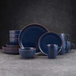 Hunter Blue 16 Piece Dinnerware Set, Service For 4 -Famous Tableware Store 5286598 Hunter Blue 16pc lifestyle 1