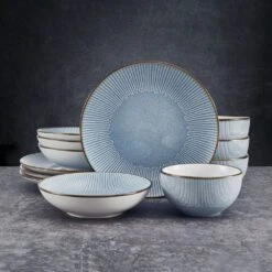 Arlie Blue 12 Piece Dinnerware Set, Service For 4 13 Arlie Blue 12 Piece Dinnerware Set, Service For 4 -Famous Tableware Store 5291358 PFZ Arlie Blue 12pc Lifestyle 2