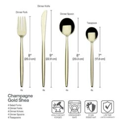 Shea Gold Forged 16 Piece Flatware Set, Service For 4 14 Shea Gold Forged 16 Piece Flatware Set, Service For 4 -Famous Tableware Store 5292340 IG3 forged champagne gold shea 16pc flatware
