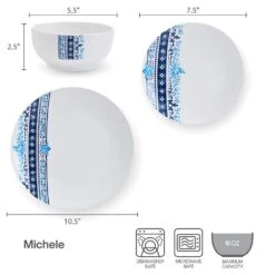 Michele 12 Piece Dinnerware Set, Service For 4 -Famous Tableware Store 5293644 SN Michele dims Infographic