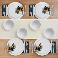 Woodland Animals 12 Piece Dinnerware Set, Service For 4 13 Woodland Animals 12 Piece Dinnerware Set, Service For 4 -Famous Tableware Store 5293649 SN WoodlandAnimals 12pc lifestyle overhead