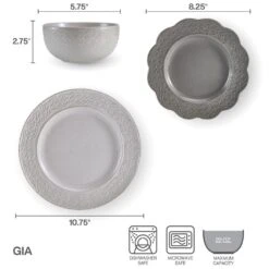 Gia 12 Piece Dinnerware Set, Service For 4 -Famous Tableware Store 5293901 PFZ Gia Dinnerware Infographic