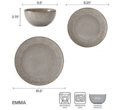 Emma 12 Piece Dinnerware Set, Service For 4 -Famous Tableware Store 5293917 006