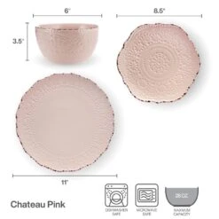 Chateau Pink 12 Piece Dinnerware Set, Service For 4 -Famous Tableware Store 5296079 PFZ Chateau Pink 3pc Set Infographic