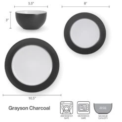 Grayson Charcoal 12 Piece Dinnerware Set, Service For 4 -Famous Tableware Store 5296692 GraysonCharcoal dimsinfographic