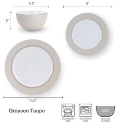 Grayson Taupe 12 Piece Dinnerware Set, Service For 4 -Famous Tableware Store 5296694 GraysonTaupe dimsinfographic