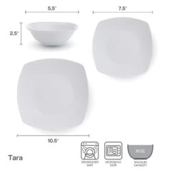Tara 12 Piece Dinnerware Set, Service For 4 15 Tara 12 Piece Dinnerware Set, Service For 4 -Famous Tableware Store 5296702 SN Tara dims infographic