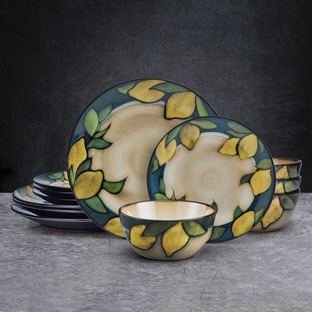 Painted Lemons 12 Piece Dinnerware Set, Service For 4 4 Painted Lemons 12 Piece Dinnerware Set, Service For 4 - Image 2