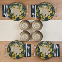 Painted Lemons 12 Piece Dinnerware Set, Service For 4 13 Painted Lemons 12 Piece Dinnerware Set, Service For 4 -Famous Tableware Store 5296894 PFZ Painted Lemons 12pc Lifestyle Top View