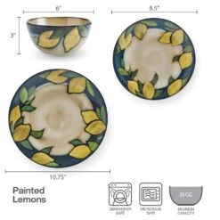 Painted Lemons 12 Piece Dinnerware Set, Service For 4 15 Painted Lemons 12 Piece Dinnerware Set, Service For 4 -Famous Tableware Store 5296894 PFZ Painted Lemons 3pc Dims Infographic