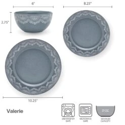 Valerie 12 Piece Dinnerware Set, Service For 4 -Famous Tableware Store 5296919 PFZ Valerie Dims infographic