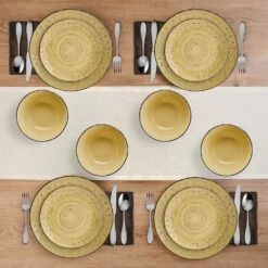Trellis Sunflower 12 Piece Dinnerware Set, Service For 4 -Famous Tableware Store Trellis Sunflower Yellow 12 Piece Dinnerware Set 5312656 3