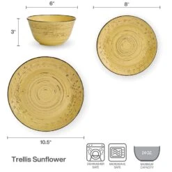 Trellis Sunflower 12 Piece Dinnerware Set, Service For 4 -Famous Tableware Store Trellis Sunflower Yellow 12 Piece Dinnerware Set 5312656 4