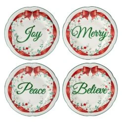 Winterberry® Set Of 4 Red Ribbon Salad Plates -Famous Tableware Store Winterberry Set of 4 Red Ribbon Salad Plates 5308110 5