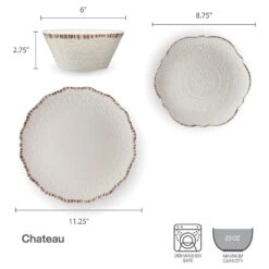Chateau Cream 12 Piece Outdoor Melamine Dinnerware Set, Service For 4 -Famous Tableware Store chateau cream 12 piece melamine dinnerware set service for 4 5302580 5