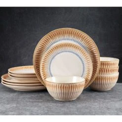 Hensley Taupe 12 Piece Dinnerware Set, Service For 4 13 Hensley Taupe 12 Piece Dinnerware Set, Service For 4 -Famous Tableware Store hensley taupe 12 piece dinnerware set service for 4 5291363 3