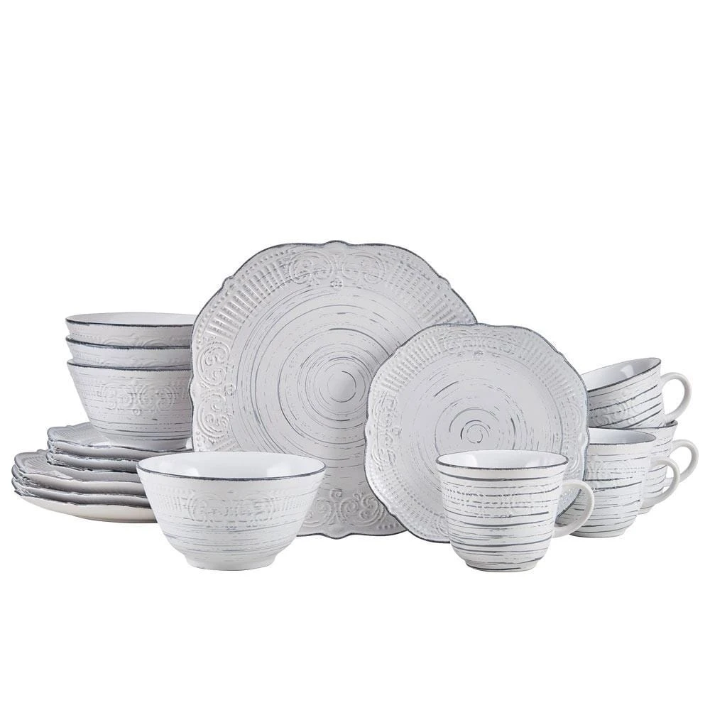 Isabella Gray 16 Piece Dinnerware Set, Service For 4 3 Isabella Gray 16 Piece Dinnerware Set, Service For 4