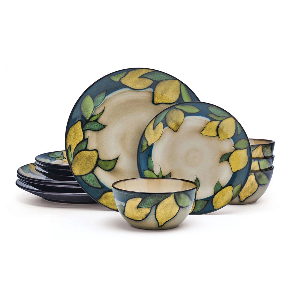 Painted Lemons 12 Piece Dinnerware Set, Service For 4 3 Painted Lemons 12 Piece Dinnerware Set, Service For 4