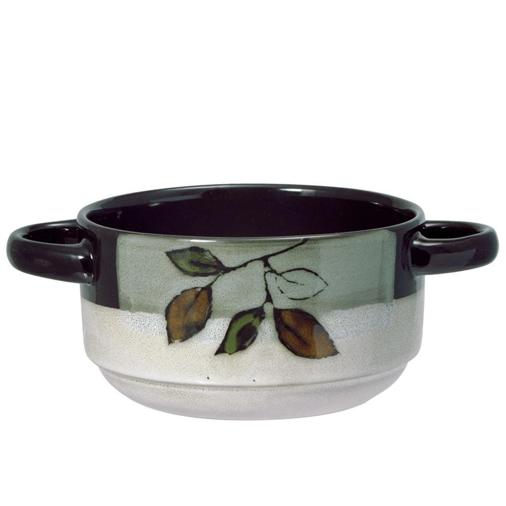 Rustic Leaves Double Handled Soup Bowl 3 Rustic Leaves Double Handled Soup Bowl