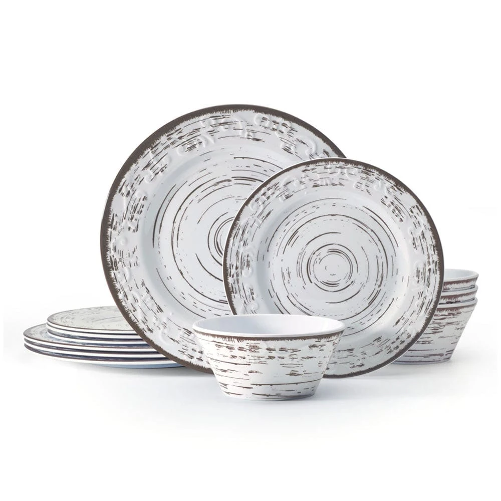 Trellis White 12 Piece Outdoor Melamine Dinnerware Set, Service For 4 3 Trellis White 12 Piece Outdoor Melamine Dinnerware Set, Service For 4